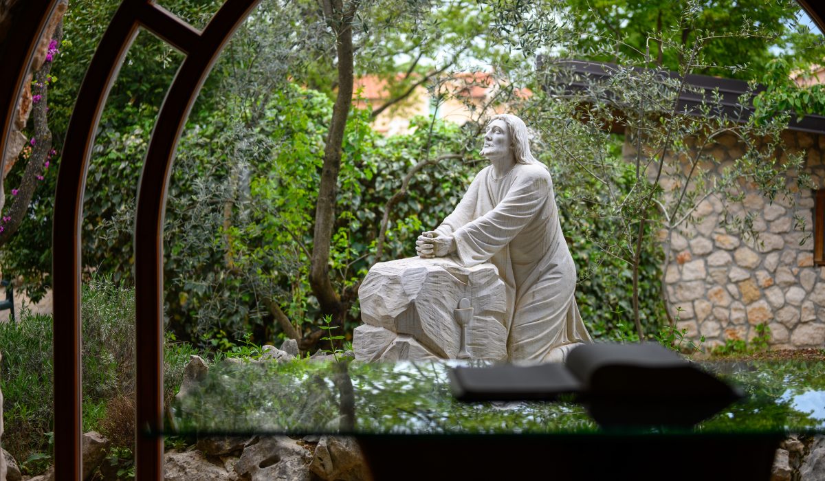 The Agony of Jesus in the Garden of Gethsemane. A statue near a community chapel in Medjugorje.