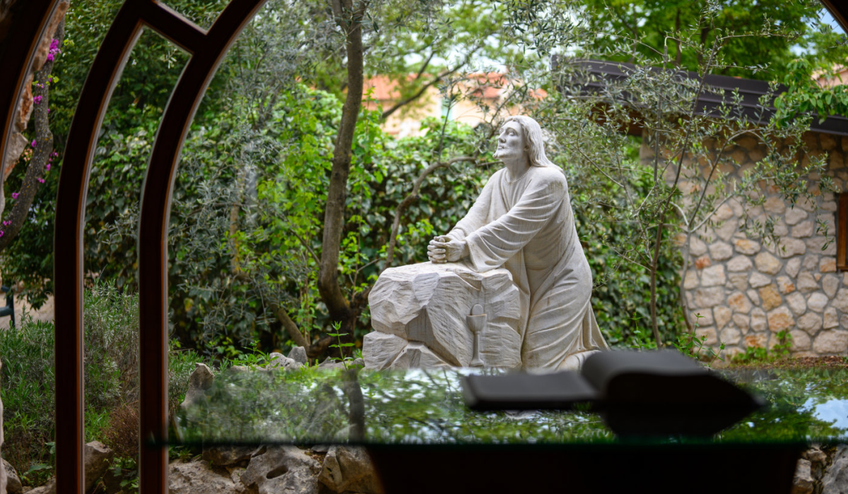 The Agony of Jesus in the Garden of Gethsemane. A statue near a community chapel in Medjugorje.